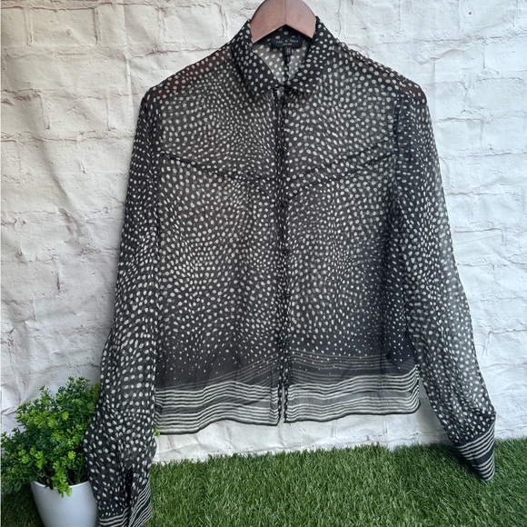 Rag & Bone Libby Silk Sheer Polka Dot Top Button down in black white size XS - Picture 7 of 10